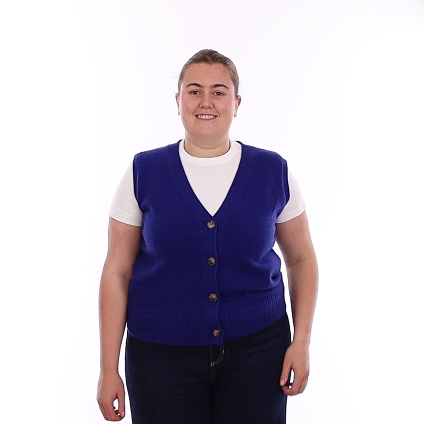 Brand New Lapis Blue Luxury Cashmere V Neck Waistcoat Extra Large UK 20-22