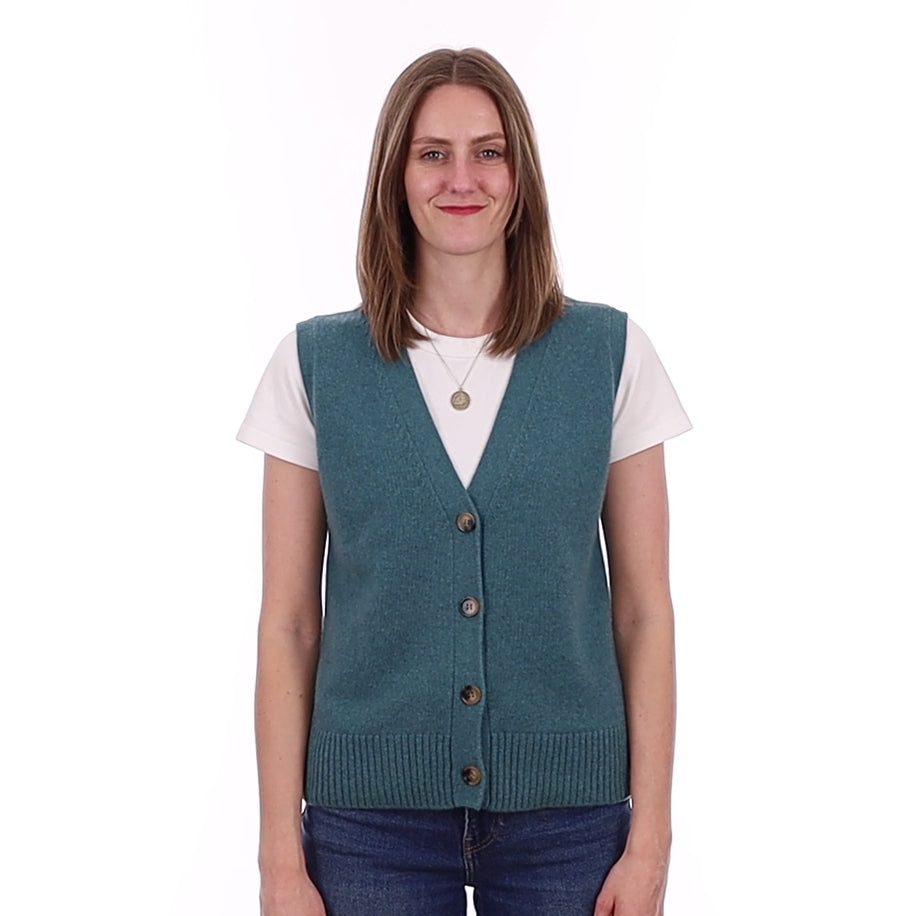 Brand New Ocean Green Luxury Cashmere V Neck Waistcoat Small UK 8-10