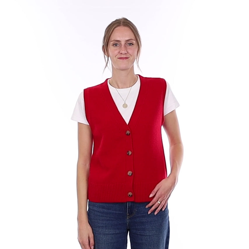 Brand New Post Box Red Luxury Cashmere V Neck Waistcoat Small UK 8-10