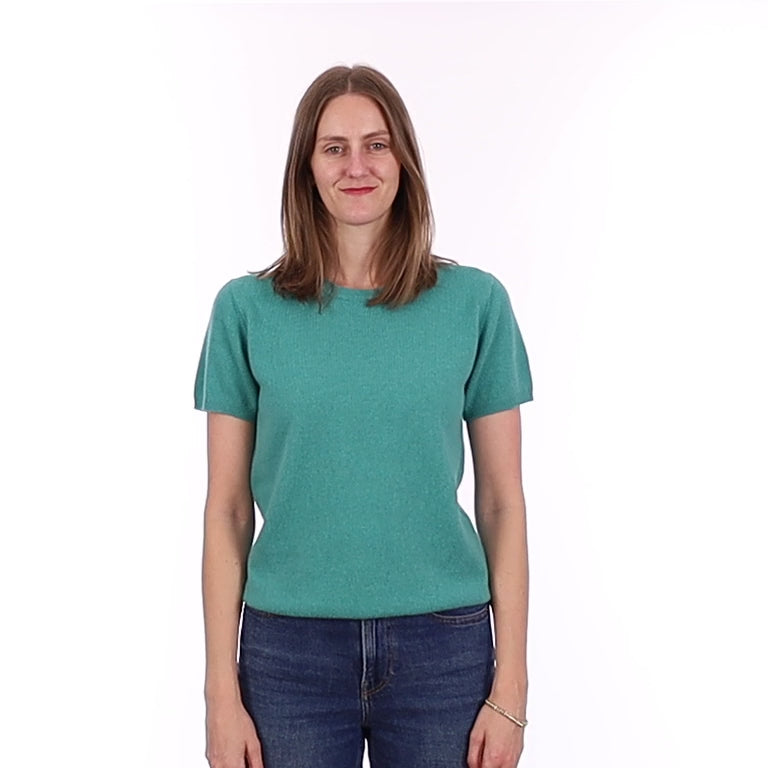 Brand New Lagoon Green Cashmere Crew Neck T-Shirt Extra Small UK 6-8