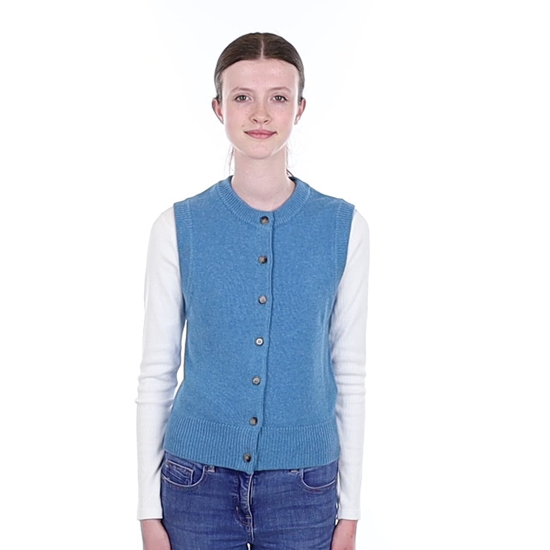 Brand New Mediterranean Blue Luxury Cashmere Crew Neck Waistcoat Extra Small UK 6-8