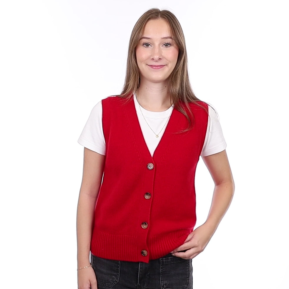 Brand New Post Box Red Luxury Cashmere V Neck Waistcoat Extra Small UK 6-8