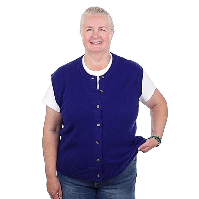 Brand New Lapis Blue Cashmere Crew Neck Waistcoat Extra Large UK 20-22