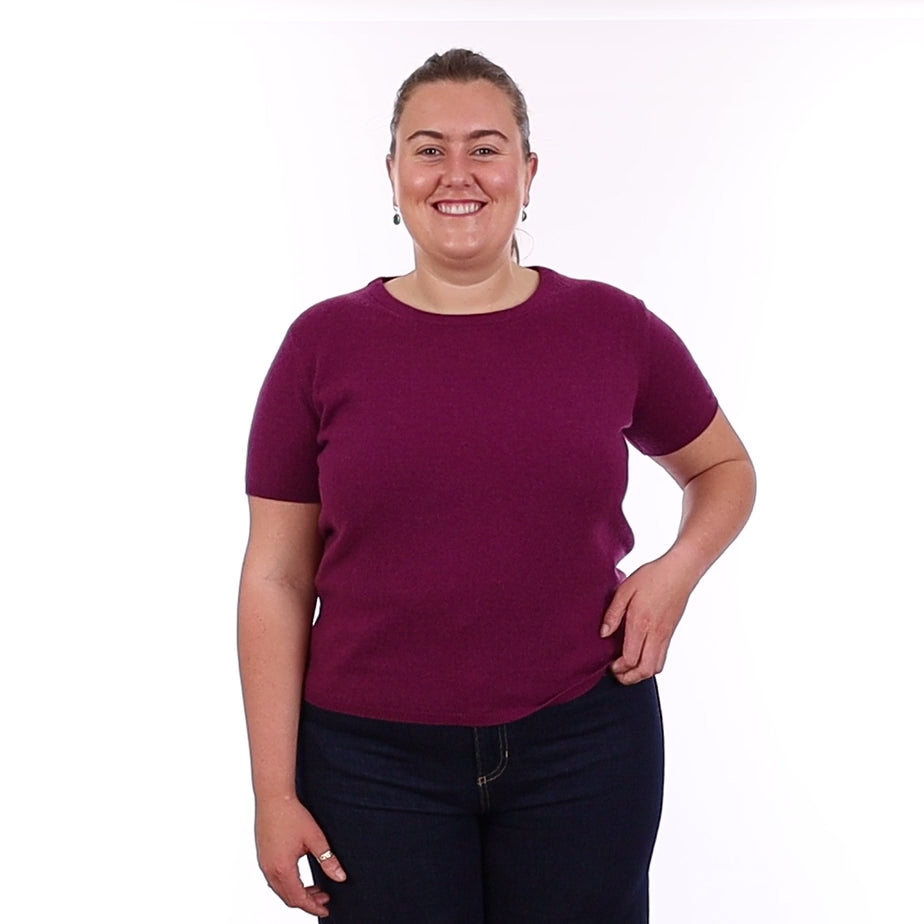 Brand New Mulberry Purple Cashmere Crew Neck T-Shirt Large UK 16-18
