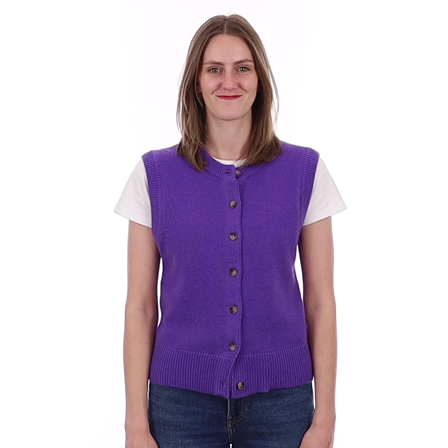 Brand New Periwinkle Purple Luxury Cashmere Crew Neck Waistcoat Small UK 8-10