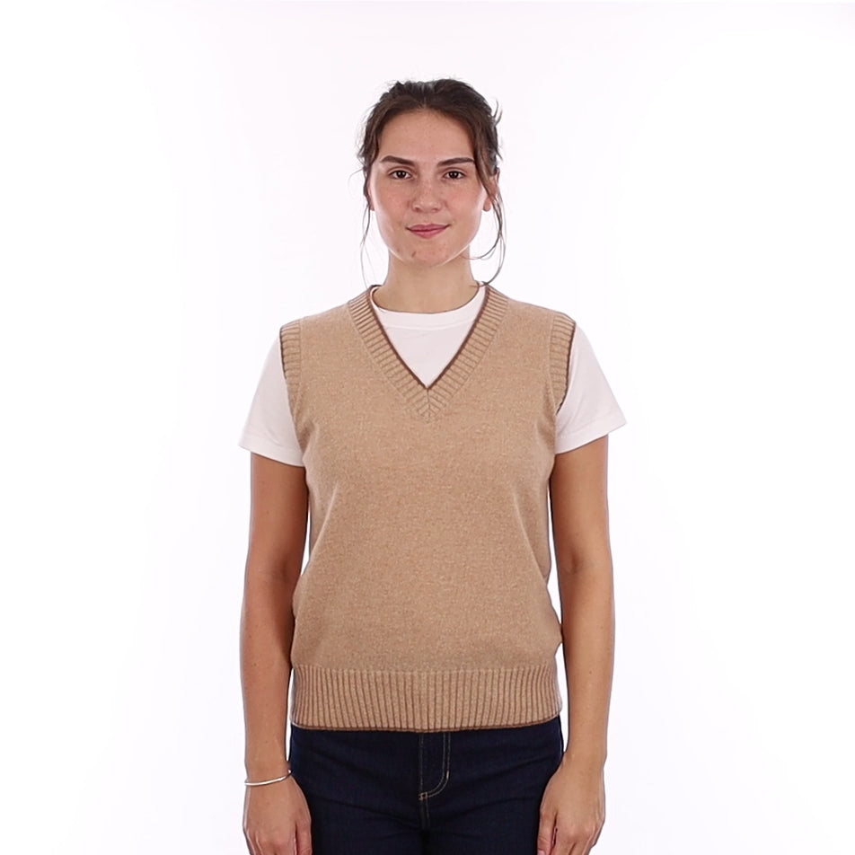 Brand New Caramel and Harvest Cashmere V Neck Tank Top Medium UK 12-14
