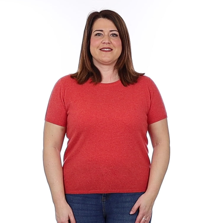 Brand New Watermelon Orange Cashmere Crew Neck T-Shirt Large UK 16-18