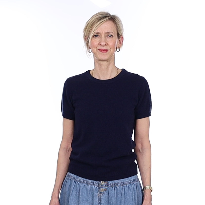 Brand New Navy Cashmere Crew Neck T-Shirt Extra Small UK 6-8