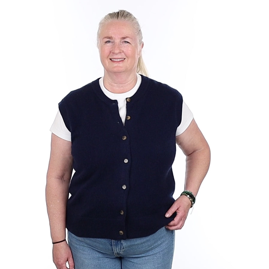 Brand New Navy Luxury Cashmere Crew Neck Waistcoat Extra Large UK 20-22