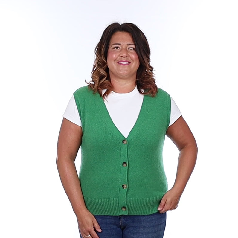 Brand New Shamrock Green Luxury Cashmere V Neck Waistcoat Large UK 16-18