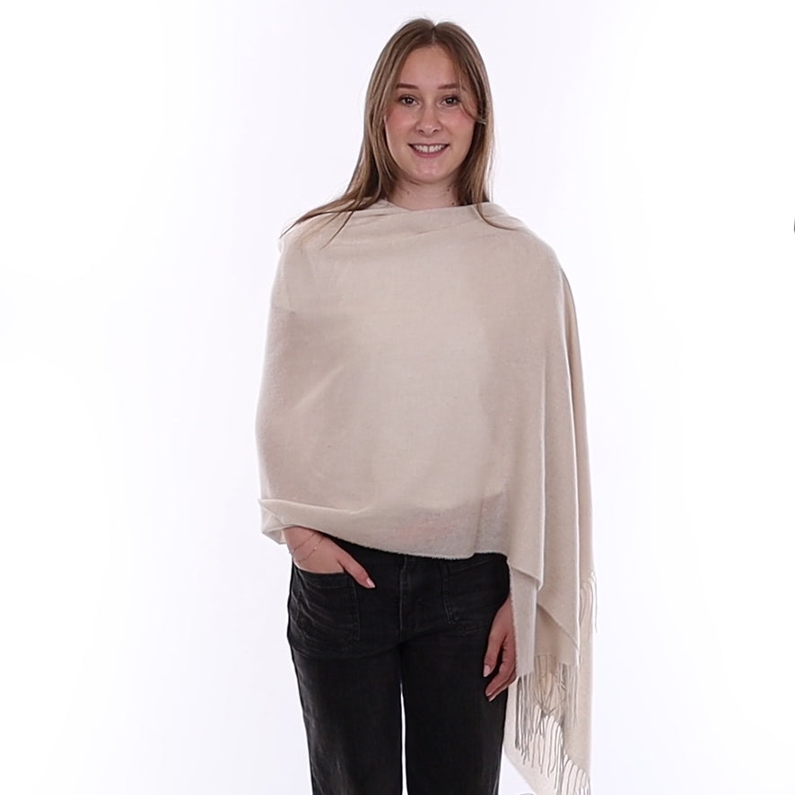Brand New British Antique Cream Luxury Woven Cashmere Pashmina