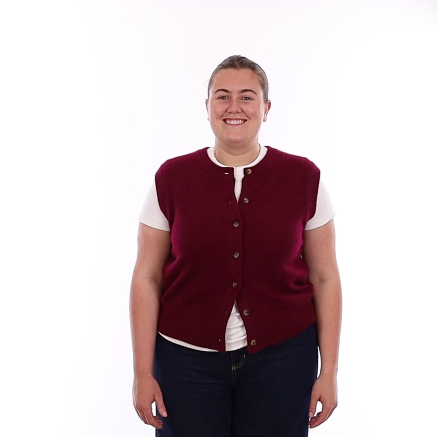 Brand New Wine Red Luxury Cashmere Crew Neck Waistcoat Extra Large UK 20-22
