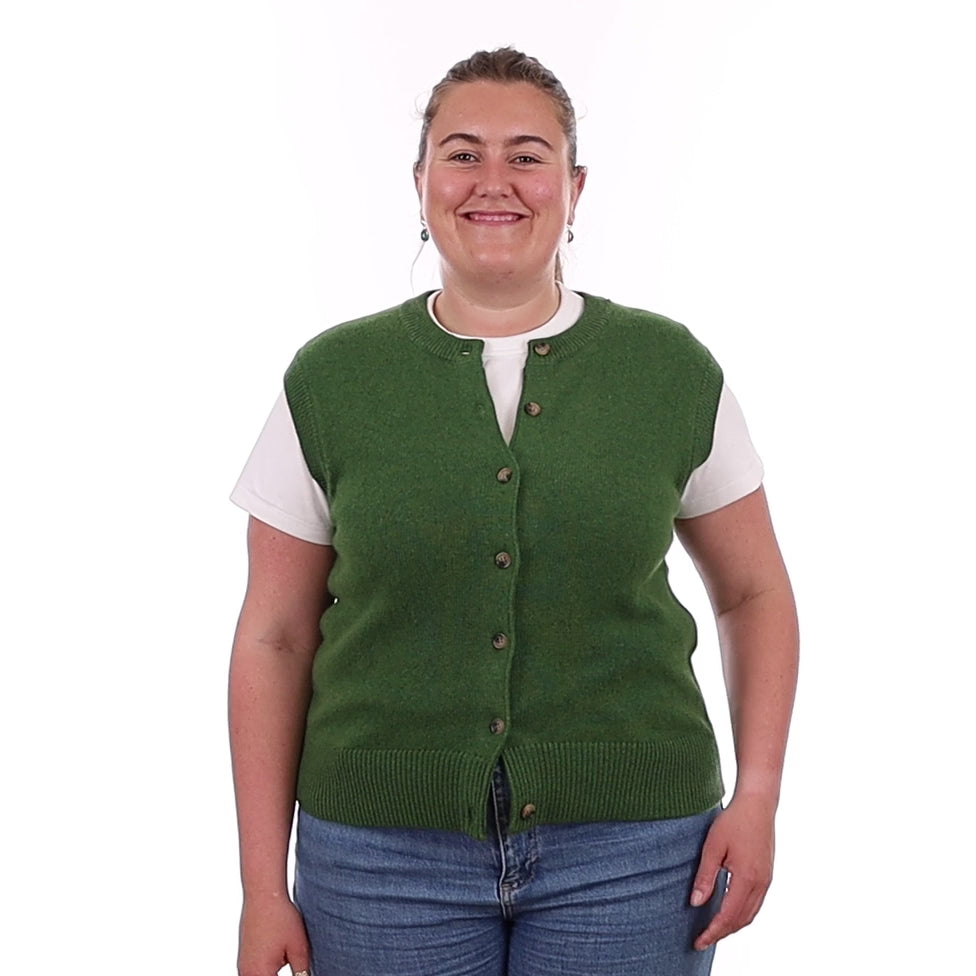 Brand New Willow Green Luxury Cashmere Crew Neck Waistcoat Large UK 16-18