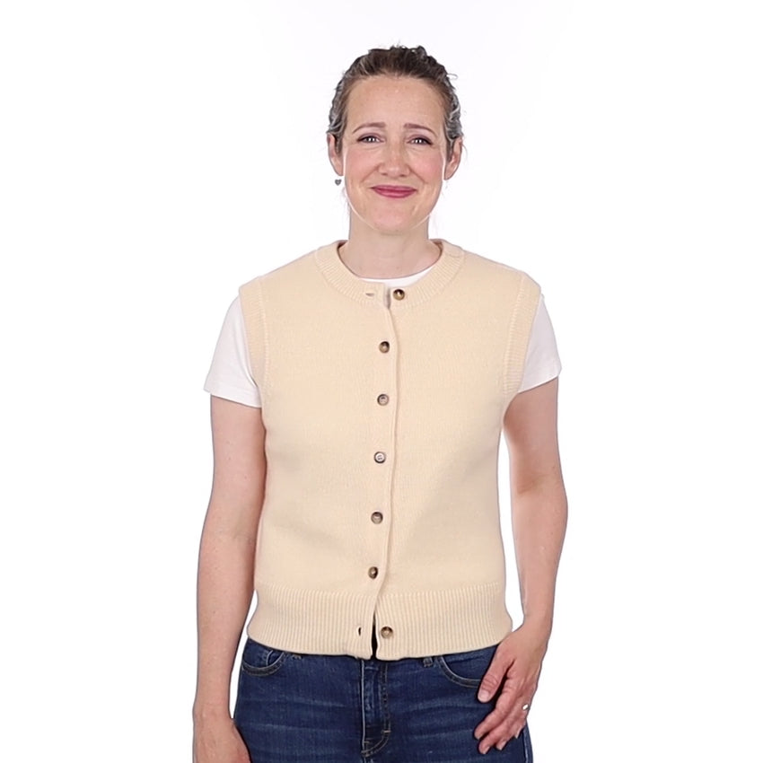 Brand New Vanilla Cream Luxury Cashmere Crew Neck Waistcoat Small UK 8-10