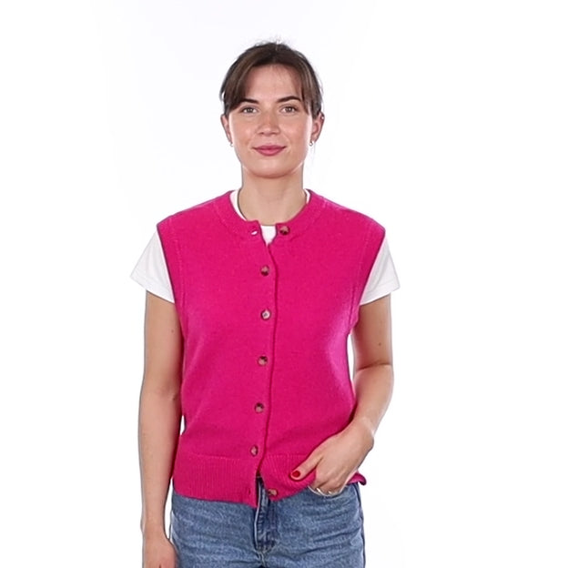 Brand New Hot Pink Luxury Cashmere Crew Neck Waistcoat Small UK 8-10