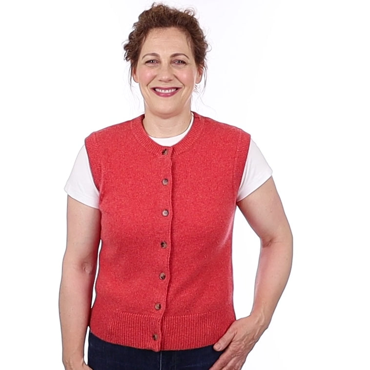 Brand New Watermelon Orange Luxury Cashmere Crew Neck Waistcoat Medium UK 12-14