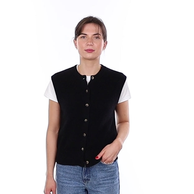 Brand New Black Luxury Cashmere Crew Neck Waistcoat Small UK 8-10