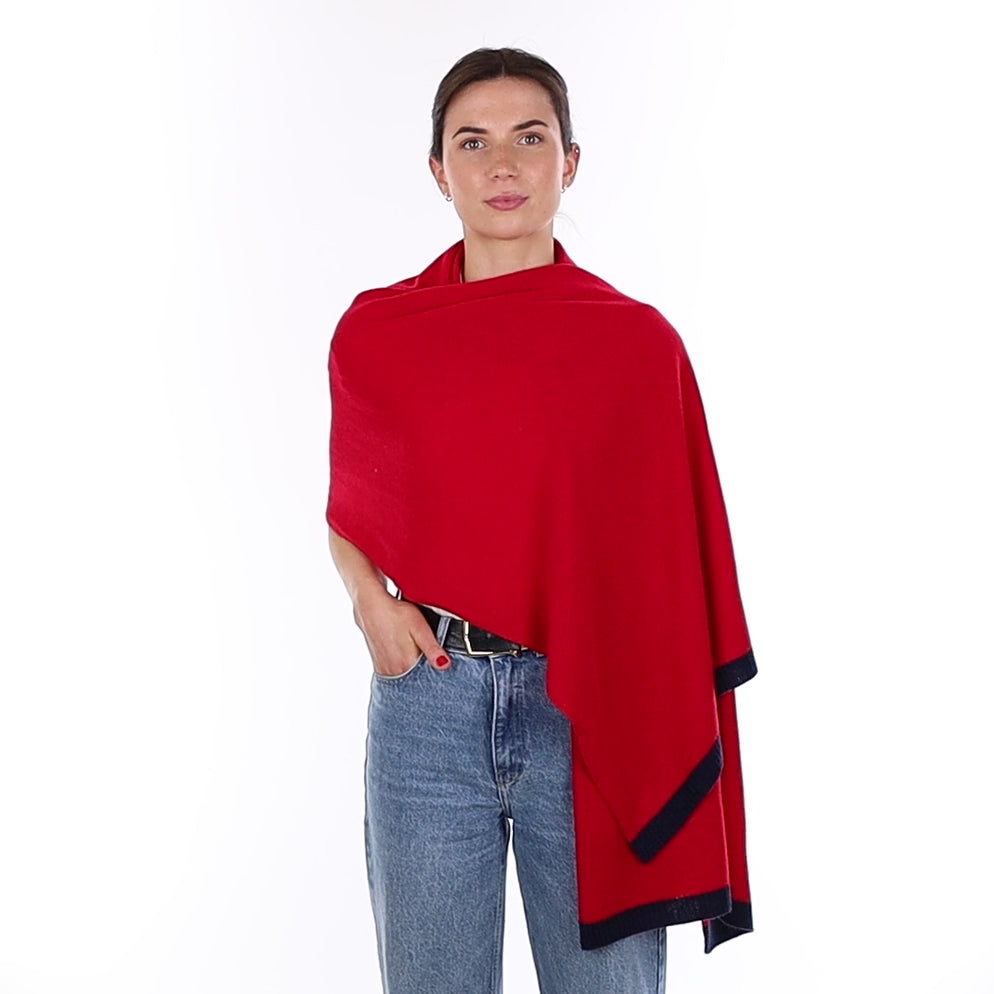 Brand New Postbox Red with Navy Rib Recycled Cashmere Wrap