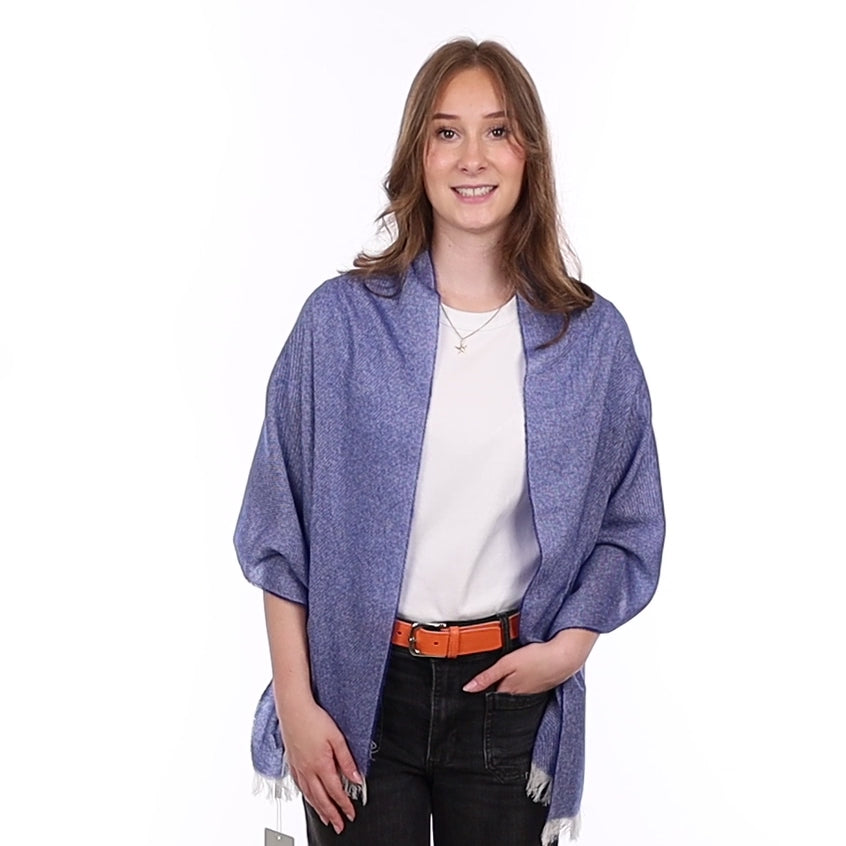 Brand New British French Navy & Ivory Luxury Woven Cashmere Mini Wrap