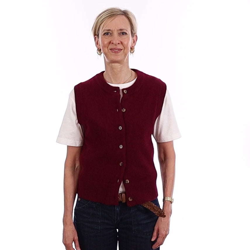 Brand New Wine Red Luxury Cashmere Crew Neck Waistcoat Extra Small UK 6-8