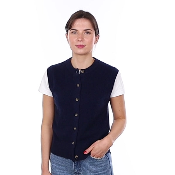 Brand New Navy Luxury Cashmere Crew Neck Waistcoat Small UK 8-10
