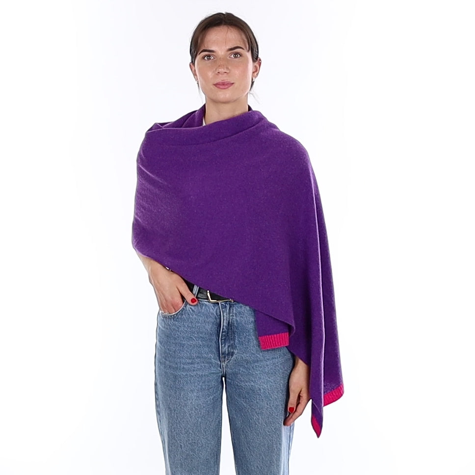Brand New Periwinkle with Hot Pink Rib Recycled Cashmere Wrap