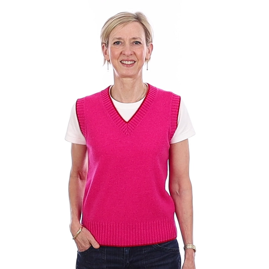 Brand New Hot Pink and Red Luxury Cashmere V Neck Tank Top Extra Small UK 6-8