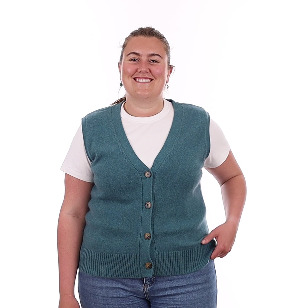 Brand New Ocean Green Luxury Cashmere V Neck Waistcoat Extra Large UK 20-22