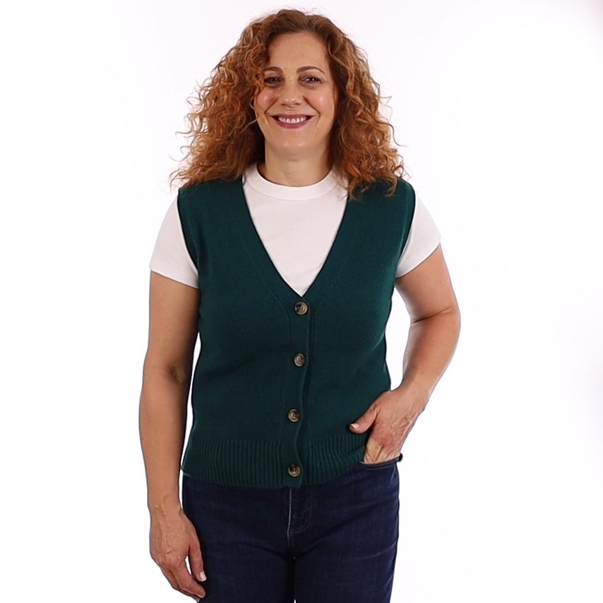Brand New Forest Green Luxury Cashmere V Neck Waistcoat Medium UK 12-14