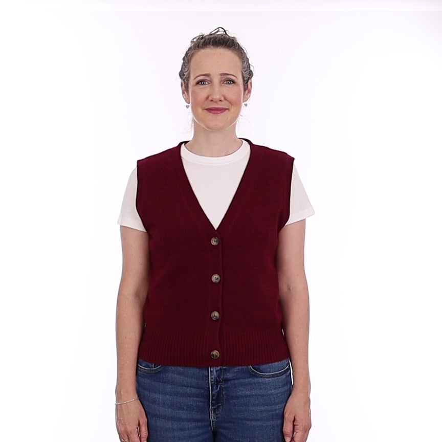 Brand New Wine Red Luxury Cashmere V Neck Waistcoat Small UK 8-10