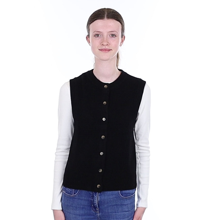 Brand New Black Luxury Cashmere Crew Neck Waistcoat Extra Small UK 6-8