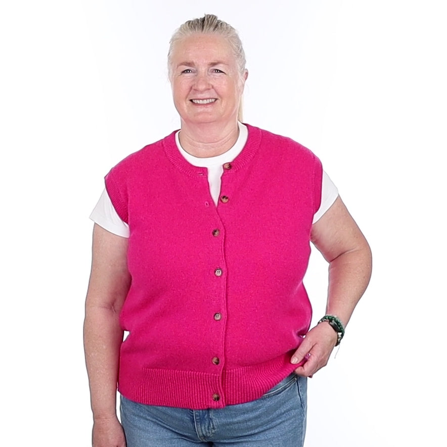 Brand New Hot Pink Luxury Cashmere Crew Neck Waistcoat Extra Large UK 20-22