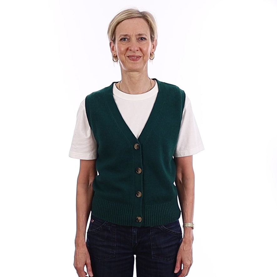 Brand New Forest Green Luxury Cashmere V Neck Waistcoat Extra Small UK 6-8