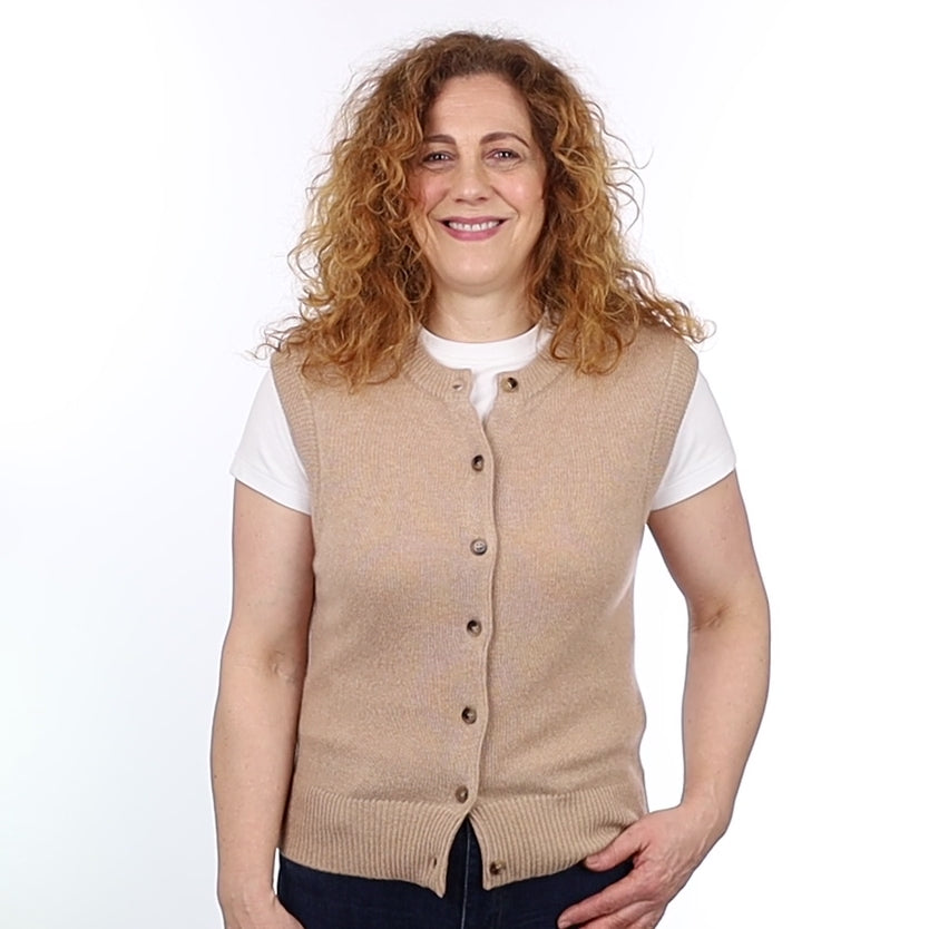 Brand New Caramel Luxury Cashmere Crew Neck Waistcoat Medium UK 12-14