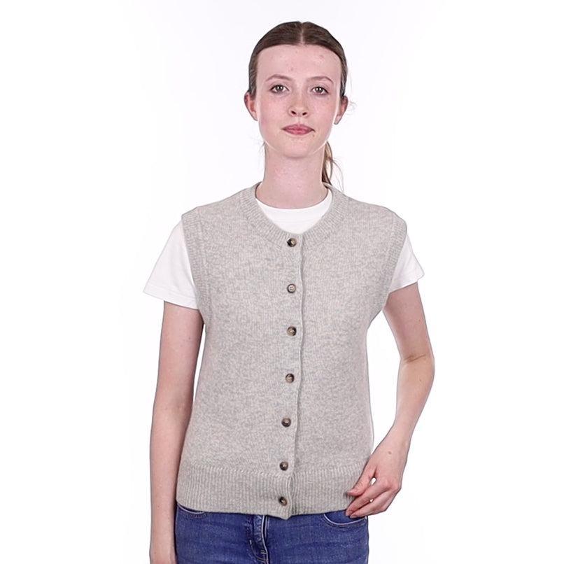 Brand New Mist Grey Luxury Cashmere Crew Neck Waistcoat Extra Small UK 6-8