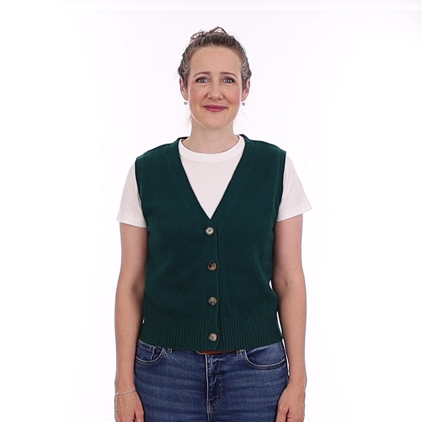 Brand New Forest Green Luxury Cashmere V Neck Waistcoat Small UK 8-10