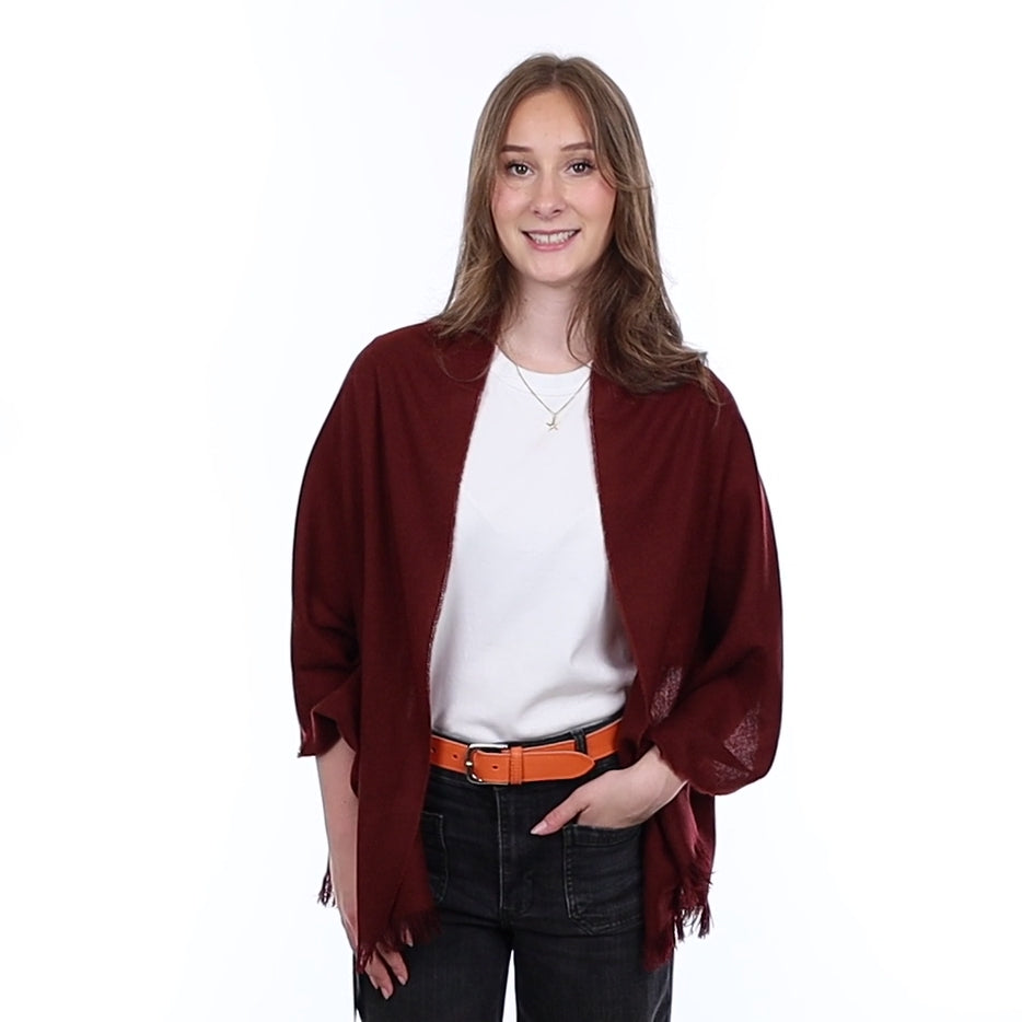 Brand New British Maroon Herringbone Luxury Woven Cashmere Mini Wrap
