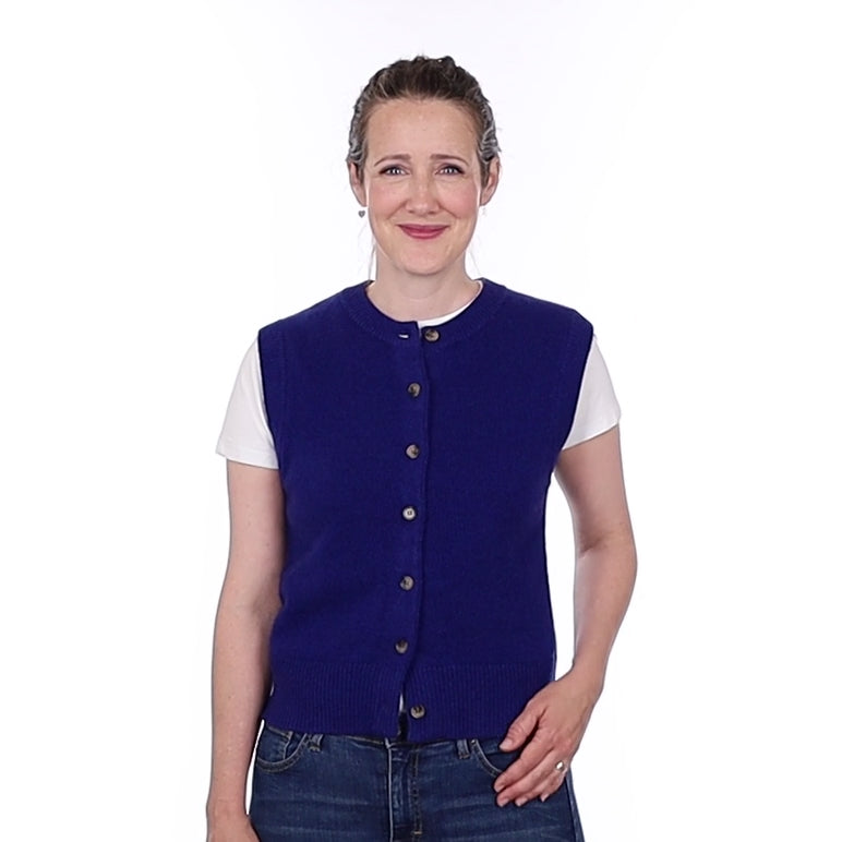 Brand New Lapis Blue Luxury Cashmere Crew Neck Waistcoat Small UK 8-10