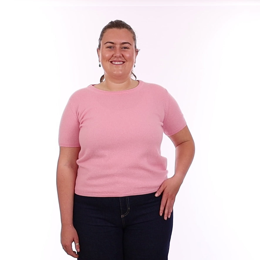 Brand New Candy Floss Pink Cashmere Crew Neck T-Shirt Large UK 16-18