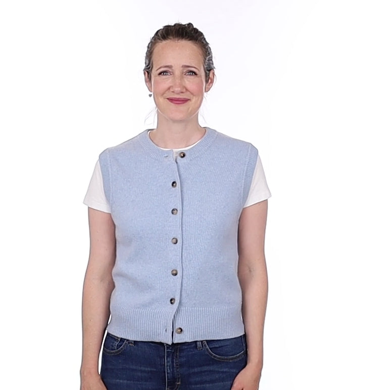 Brand New Baby Blue Luxury Cashmere Crew Neck Waistcoat Small UK 8-10