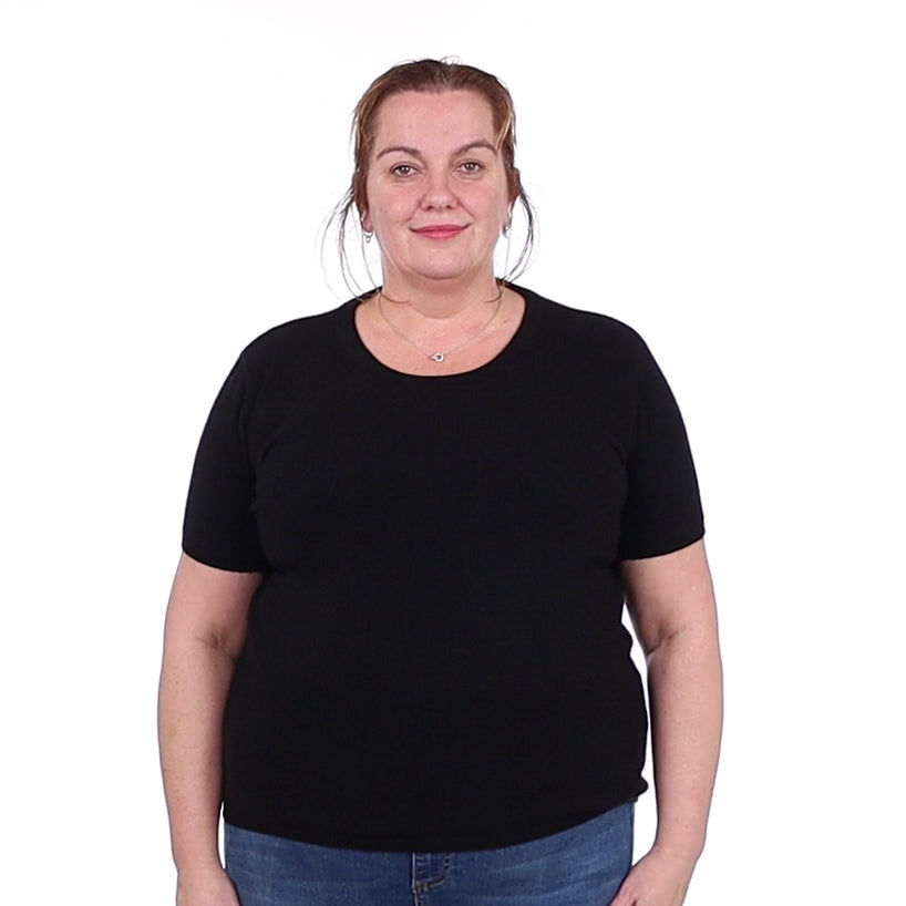 Brand New Black Cashmere Crew Neck T-Shirt Extra Large UK 20-22