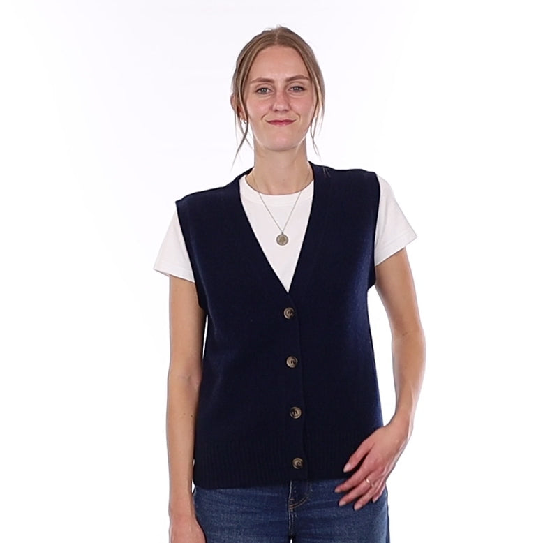 Brand New Navy Luxury Cashmere V Neck Waistcoat Small UK 8-10