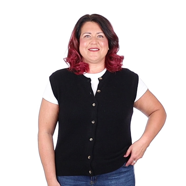 Brand New Black Luxury Cashmere Crew Neck Waistcoat Large UK 16-18