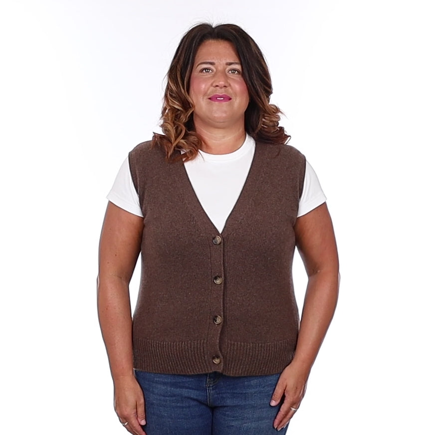 Brand New Mocha Luxury Cashmere V Neck Waistcoat Large UK 16-18