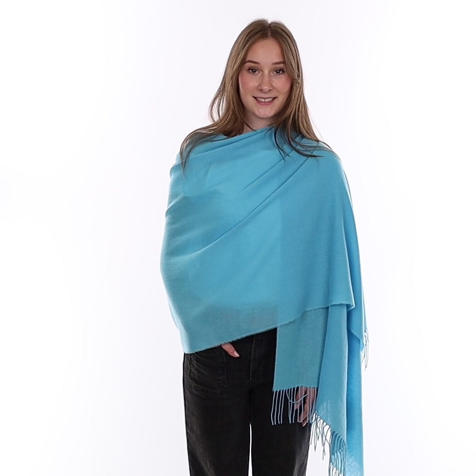 Brand New British Aqua Blue Luxury Woven Cashmere Pashmina