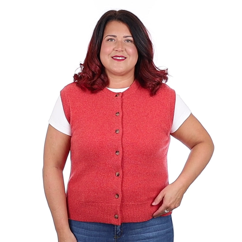 Brand New Watermelon Orange Luxury Cashmere Crew Neck Waistcoat Large UK 16-18