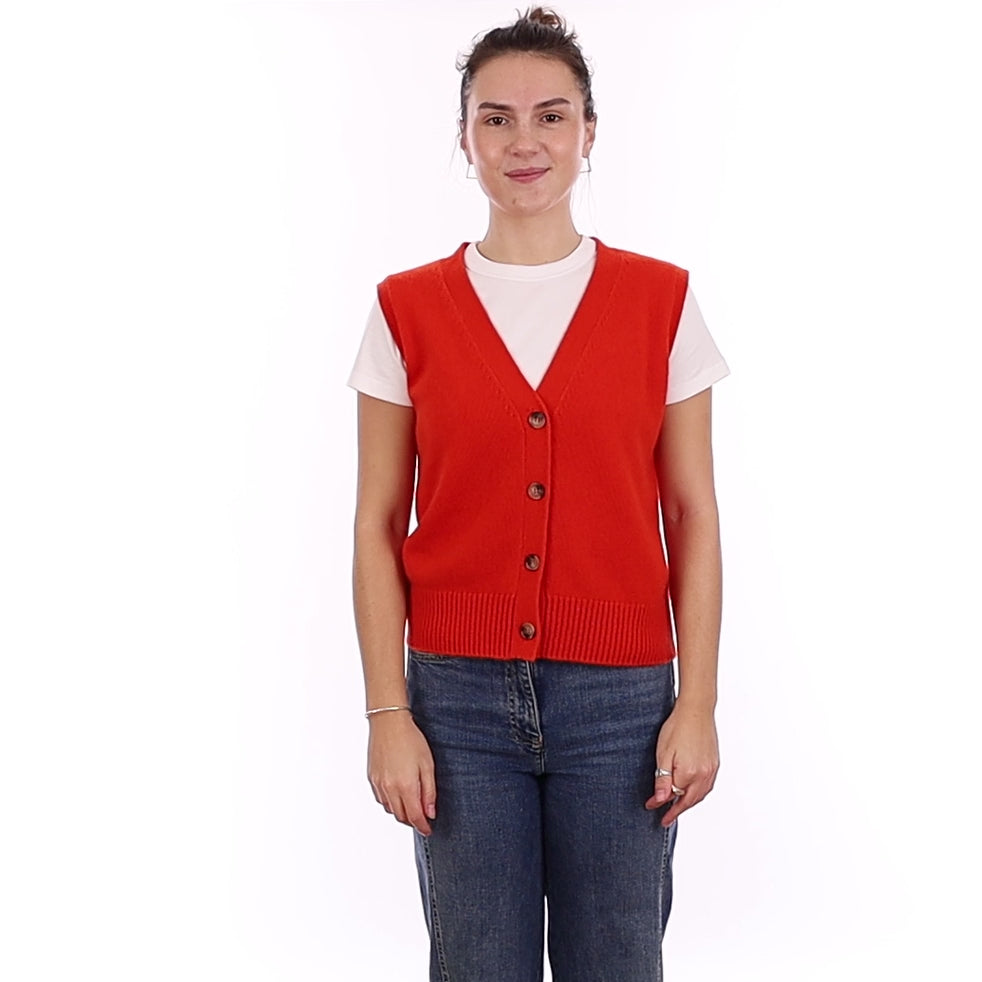Brand New Sunburst Orange Luxury Cashmere V Neck Waistcoat Medium UK 12-14
