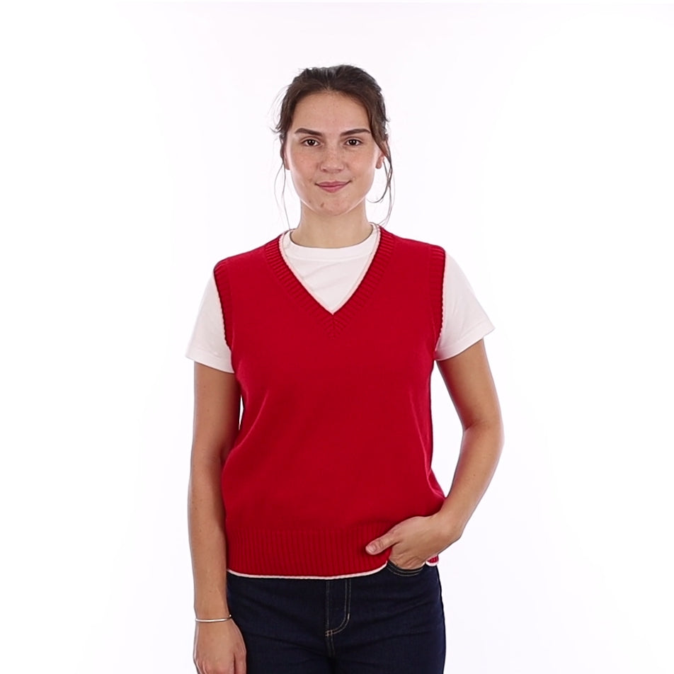Brand New Post Box Red and Chalk Cashmere V Neck Tank Top Medium UK 12-14