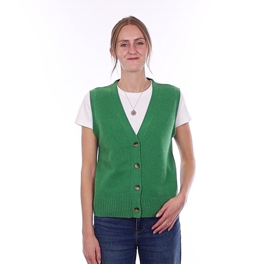Brand New Shamrock Green Luxury Cashmere V Neck Waistcoat Small UK 8-10