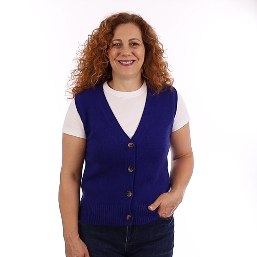 Brand New Lapis Blue Luxury Cashmere V Neck Waistcoat Medium UK 12-14